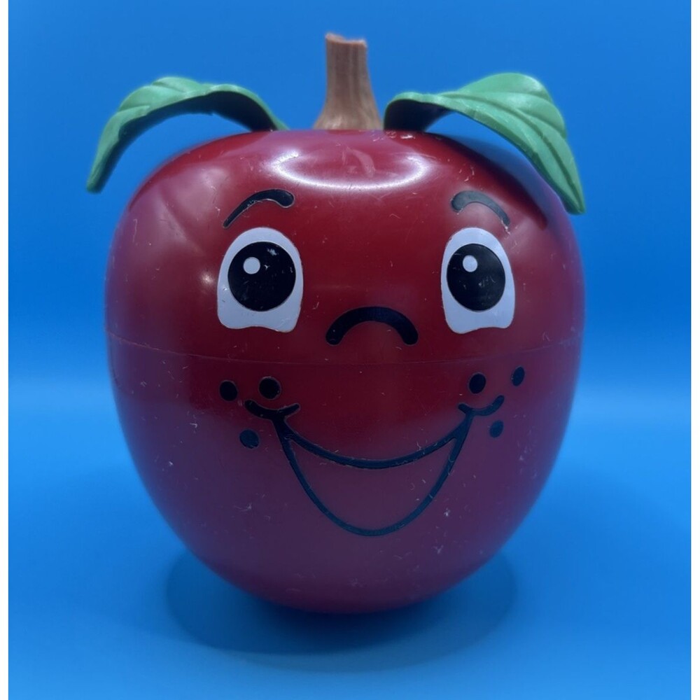 Vintage 1972 Fisher Price Happy Apple Toy Long Stem Chime Roly Poly Musical